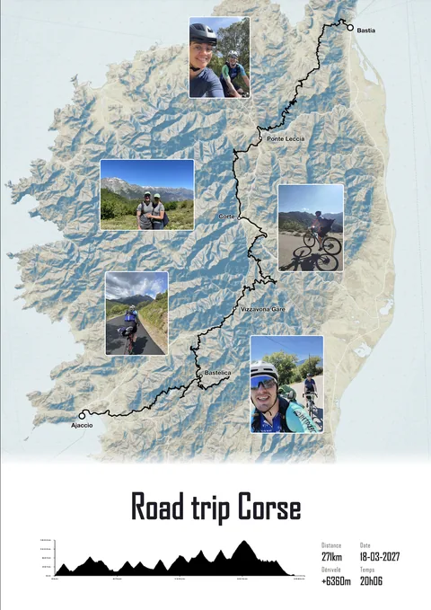 Affiche d'un road trip à vélo en Corse, d'Ajaccio à Bastia